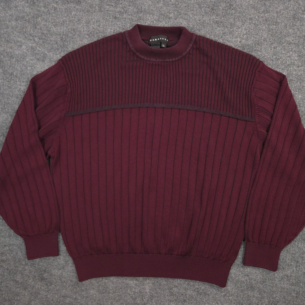 Baracuta Sweater Mens‎ XL Burgundy Textured 3D Lightweight Thin Retro Pullover